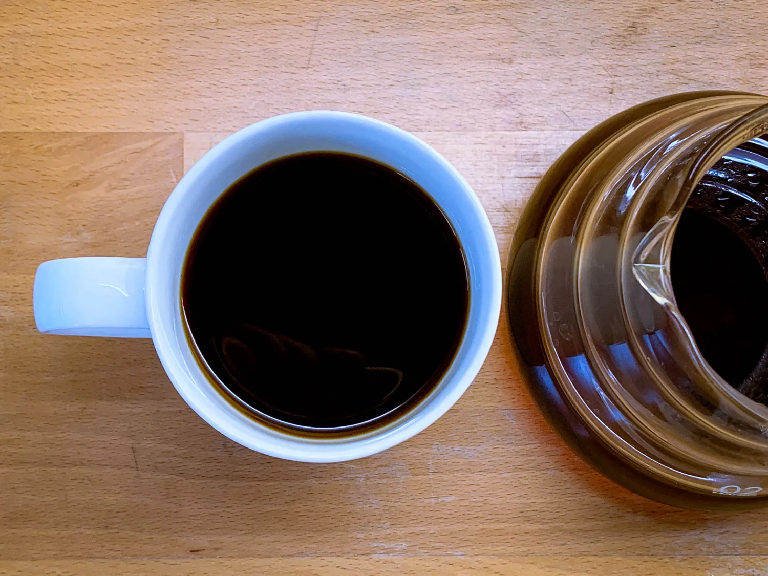 A cup of coffee on a table.