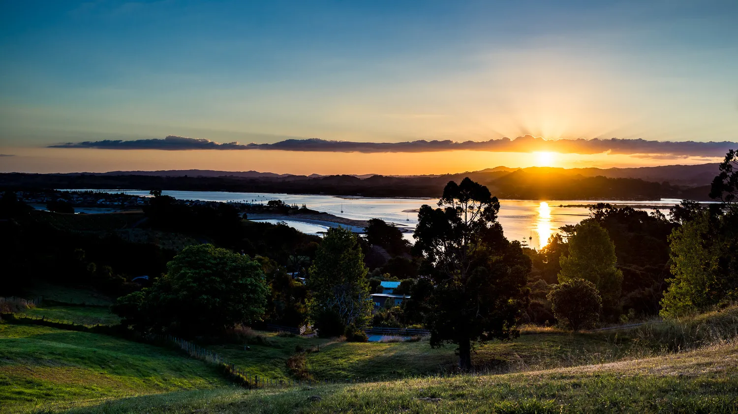 Sunset over Whangateau Bay in New Zealand